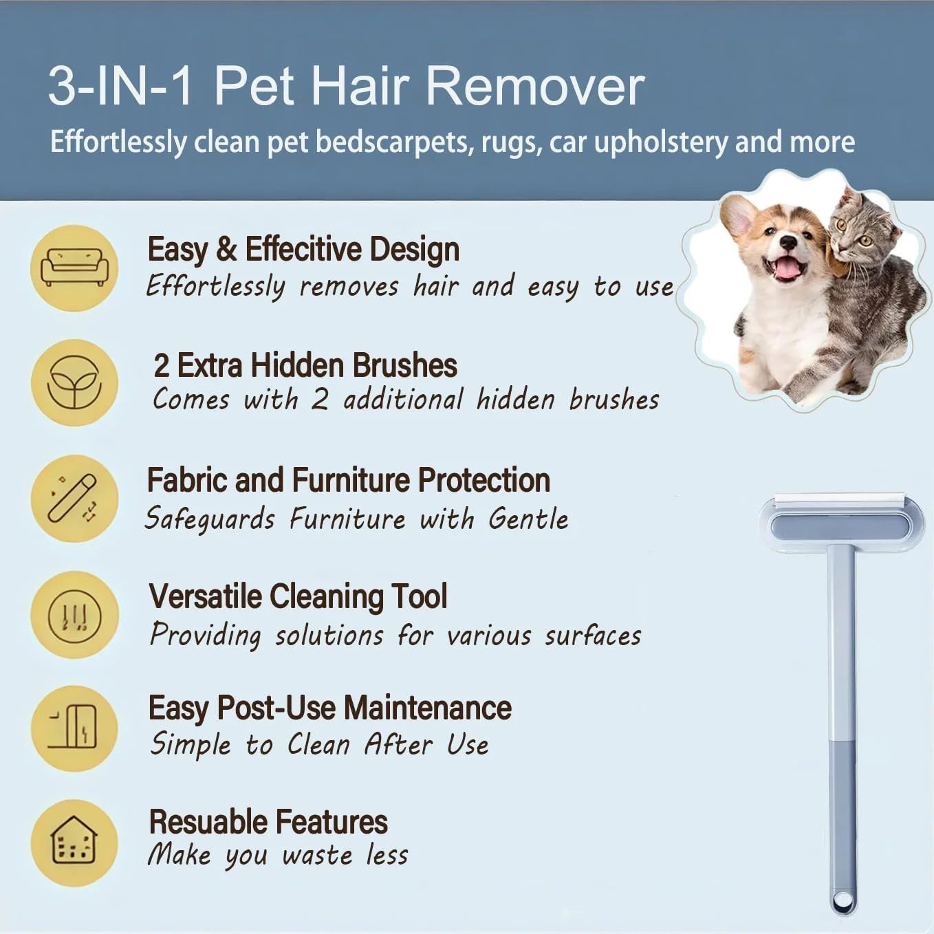 BelleHome™ Multi-Surface Cleaning Brush & Pet Hair Remover
